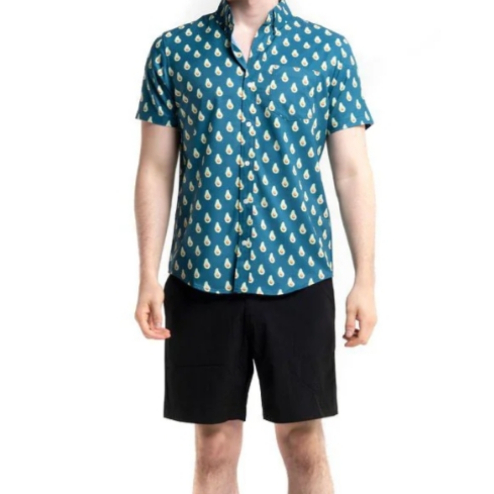 Bermies Avocado Performance Button Down Hawaiian … - image 3